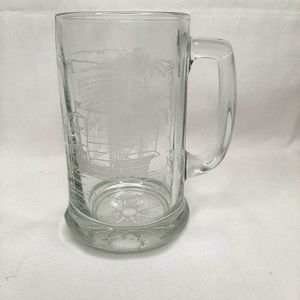 Vintage "The SANTA MARIA" Etched Long John Silvers Glass Stein Mug Beer Glass